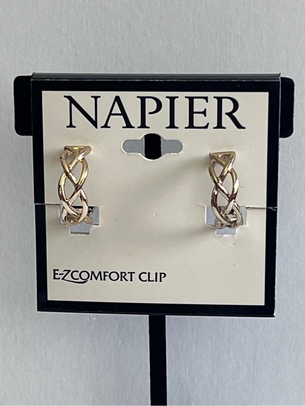 New NAPIER Gold Tone Braided Hoop Open Work Braided Clip-On Earrings